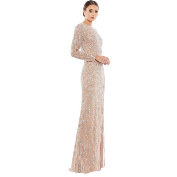 Mac Duggal Beaded Long Sleeve evening gown 5124 Mocha size 14 - Picture 4 of 11